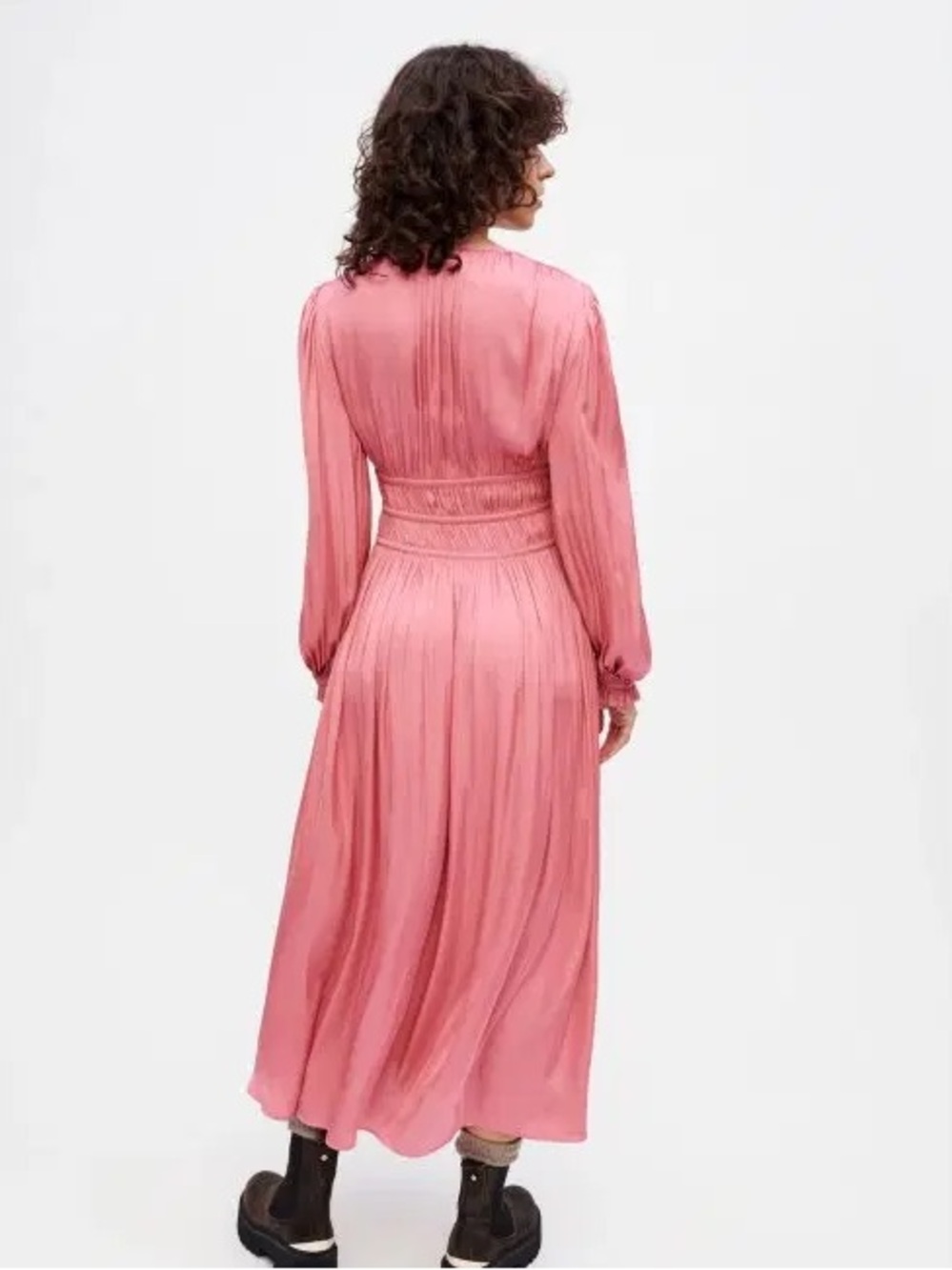 Maje Coral Pink V-Neck Long Sleeve Maxi Dress - Picture 4 of 4